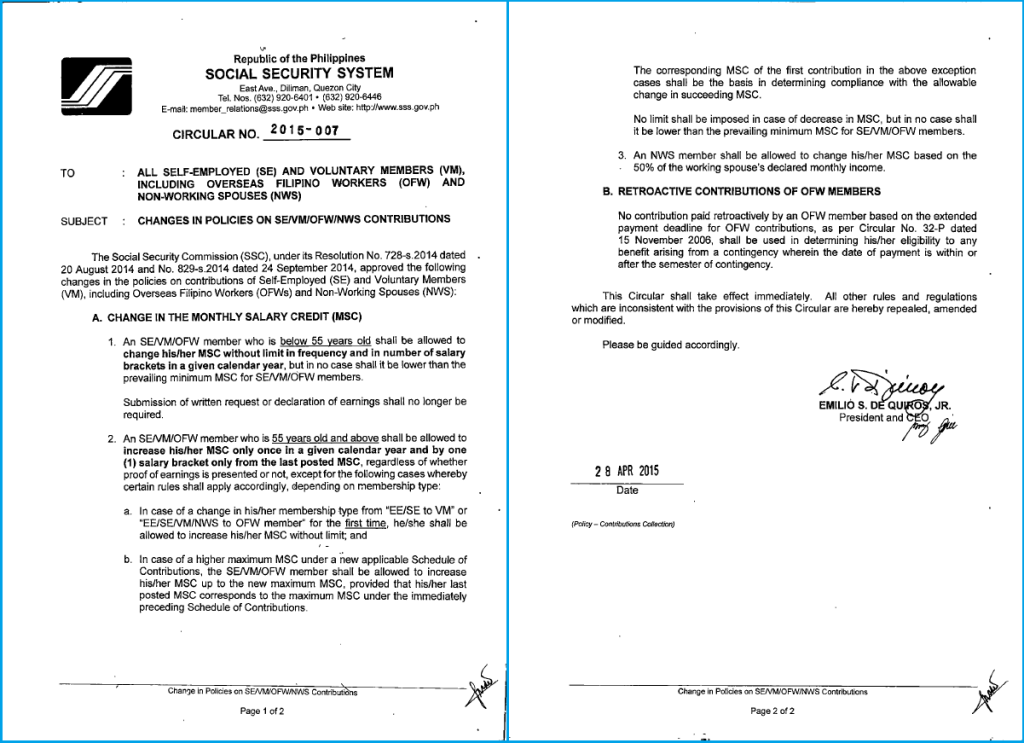 SSS Circular No. 2015-007 